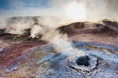Geysers Sol de Manana on Altiplano, Bolivia