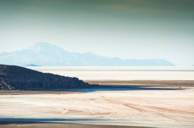 Tuz düz Salar de Uyuni, Altiplano, Bolivya, üstten görünüm