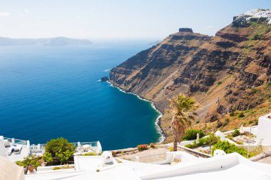Santorini Island, Yunanistan panoramik manzaralı. 