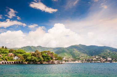 Rapallo, Liguria, İtalya ' Deniz Manzaralı.