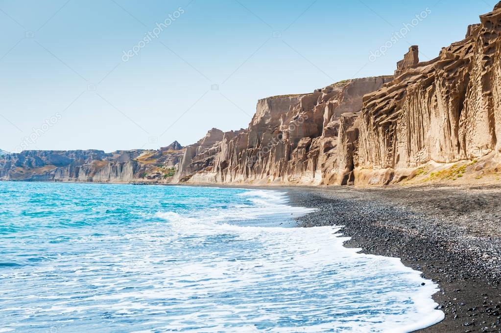 Beautiful volcanic beach on Santorini island, Greece