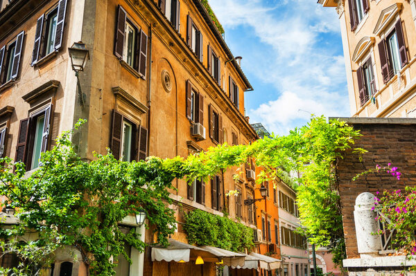 Beautiful ancient architecture in the historic Trastevere district, Rome, Italy