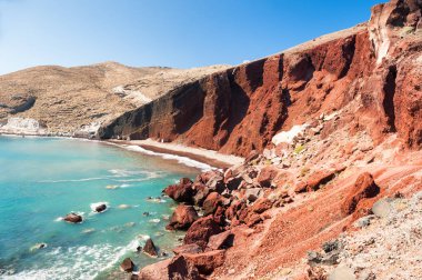 Yunanistan 'ın Santorini Adası' ndaki Kızıl Sahil. 