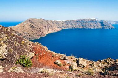 Santorini Island, Yunanistan panoramik manzaralı.