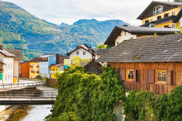 Beautiful street in Ebensee village, Austria — Stock Photo, Image