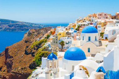Santorini Island, Yunanistan panoramik manzaralı