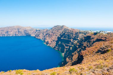 Santorini Island, Yunanistan panoramik manzaralı. 