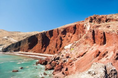 Yunanistan 'ın Santorini Adası' ndaki Kızıl Sahil. 