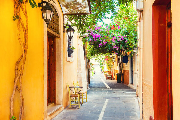 Beautiful street in Rethymno, Crete, Greece.