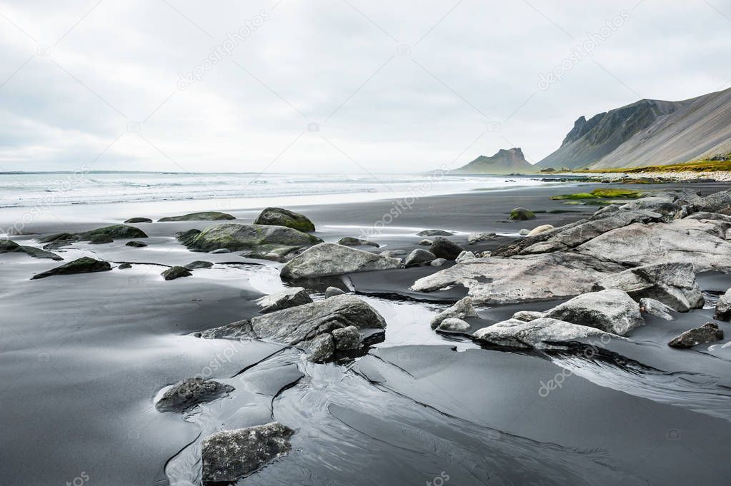 Beautiful wild shore of the Atlantic ocean in Iceland