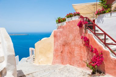 Santorini Island, Yunanistan. Yaz manzara, Deniz Manzaralı. 