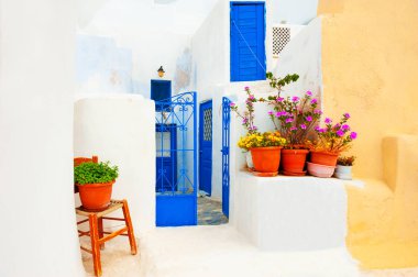 Santorini Island, Yunanistan geleneksel Yunan mimarisinde.