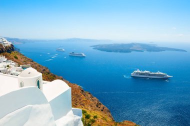 Santorini Island, Yunanistan panoramik manzaralı.