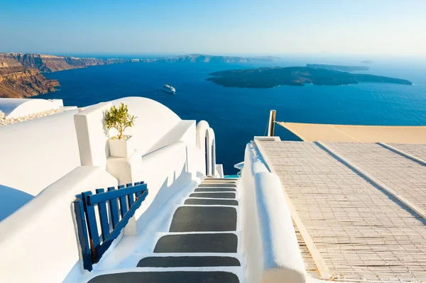 White Architecture Blue Sea Santorini Island Greece Stairs Sea Summer — Stock Photo, Image