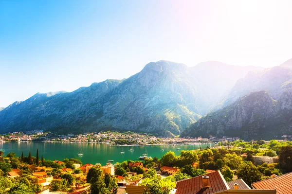 Vista Panorámica Ciudad Kotor Bahía Kotor Montenegro Amanecer Paisaje Verano —  Fotos de Stock