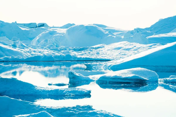 Grandes Cebergs Azules Ilulissat Icefjord Atardecer Ilulissat Oeste Groenlandia — Foto de Stock
