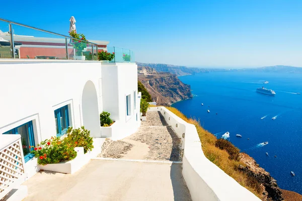 Architettura Bianca Mare Blu Sull Isola Santorini Grecia Vacanze Estive — Foto Stock