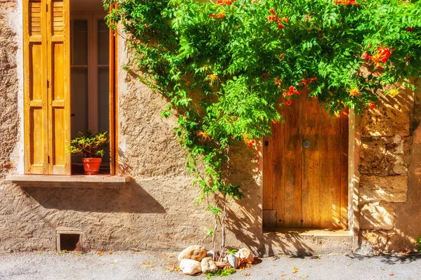 Antigua Arquitectura Valensole Provenza Francia Ventana Con Persianas Madera Puerta — Foto de Stock