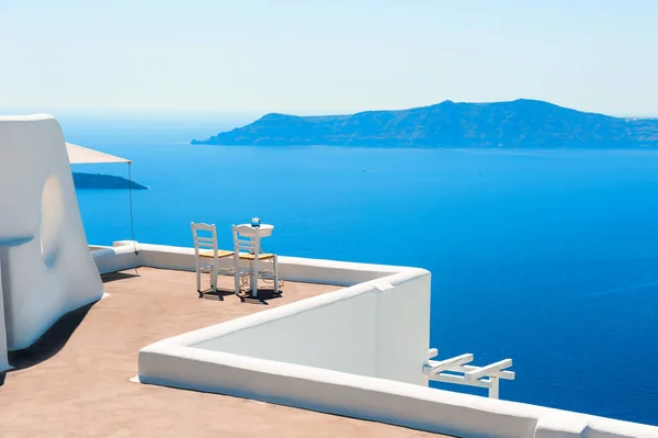 Two Chairs Terrace Sea View White Architecture Santorini Island Greece — Stock Photo, Image