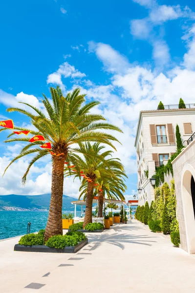 Belo Passeio Marítimo Tivat Montenegro Baía Kotor Mar Adriático Destino — Fotografia de Stock