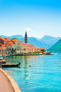 Beautiful view of Perast town in Kotor bay, Montenegro. Famous travel destination. Summer landscape. clipart
