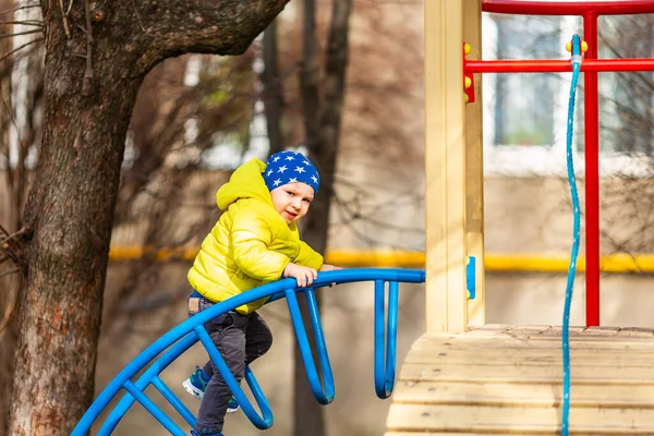 Happy Little Baby Boy Playing Playground Outdoor — Stock Photo, Image