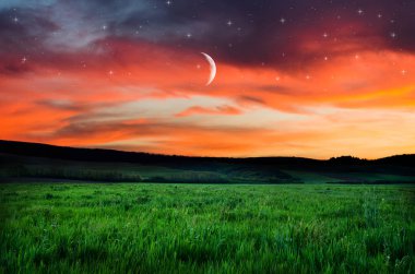 Turuncu gece gökyüzü üzerinde göster