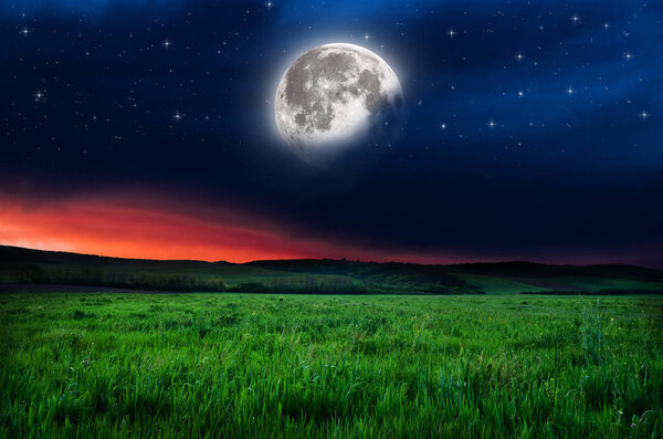 View on blue night sky background. Elements of this image furnished by NASA