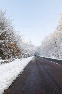  Kış karla kaplı yol 