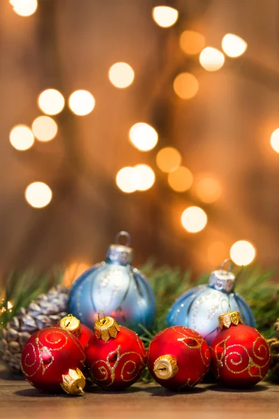 Christmas balls with pine tree branch — Stock Photo, Image