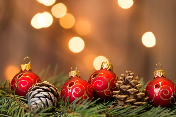 Christmas balls on pine tree branch — Stock Photo, Image