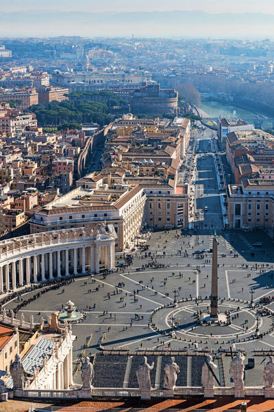 Saint Peter's Square in Vatican and aerial view of Rome. Italy