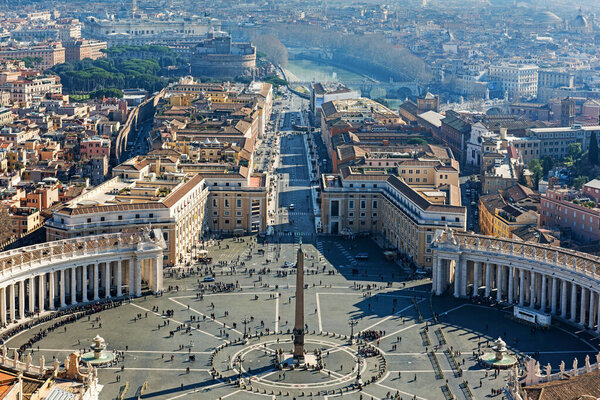 Saint Peter's Square in Vatican and aerial view of Rome. Italy