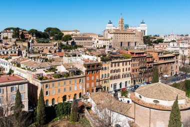 Roma şehri panoramik manzarası. Roma 'nın güzel manzarası, Roma Çatısı manzarası, İtalya