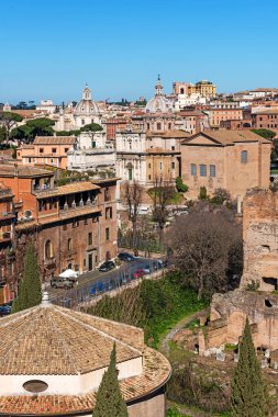 Roma şehri panoramik manzarası. Roma 'nın güzel manzarası, Roma Çatısı manzarası, İtalya