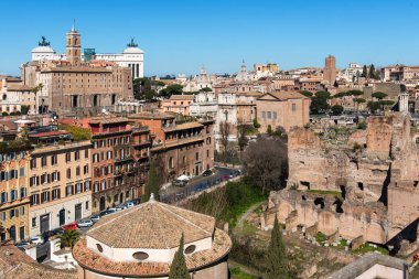 Roma şehri panoramik manzarası. Roma 'nın güzel manzarası, Roma Çatısı manzarası, İtalya