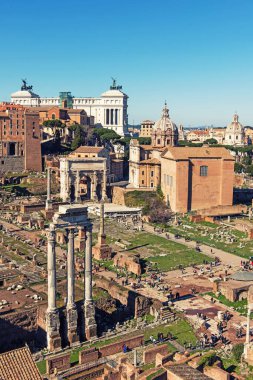 Roma şehri panoramik manzarası. Roma 'nın güzel manzarası, Roma Çatısı manzarası, İtalya