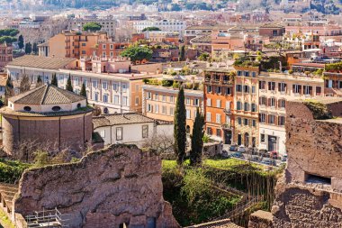 Roma şehri panoramik manzarası. Roma 'nın güzel manzarası, Roma Çatısı manzarası, İtalya
