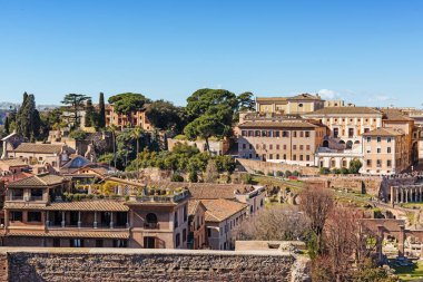 Roma şehri panoramik manzarası. Roma 'nın güzel manzarası, Roma Çatısı manzarası, İtalya
