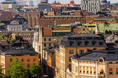 Stockholm 'ün göbeğindeki geleneksel İsveç binaları. Eski Şehir Detayları. İsveç