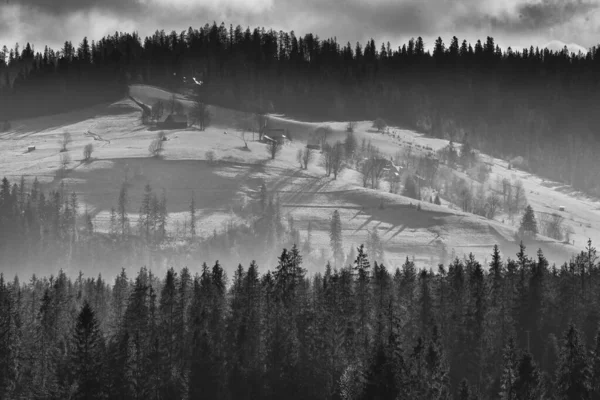 Tatra Gebirge Nahverkehrskonzept Polen Tatra Schwarz Weiß Foto — Stockfoto