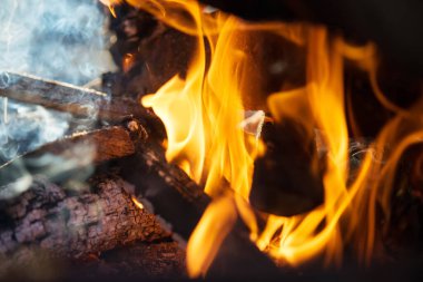 Arkaplan olarak bbq için ahşap şenlik ateşi. kamp ateşi