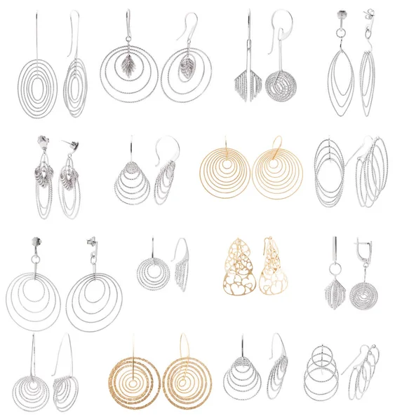 Stijlvolle Juwelen Set Van Oorbellen Geïsoleerd Witte Achtergrond — Stockfoto
