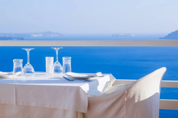 Öppen Restaurang Terrass Med Fantastisk Havsutsikt Santorini Cyklader Grekland — Stockfoto