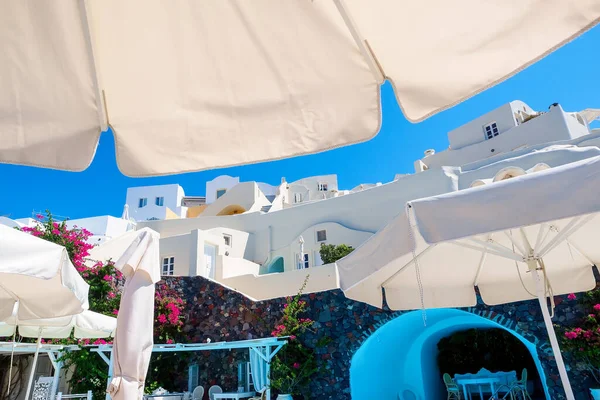 Дивовижний Вигляд Санторіні Білих Печерних Будинках Santorini Cyclades Greece — стокове фото