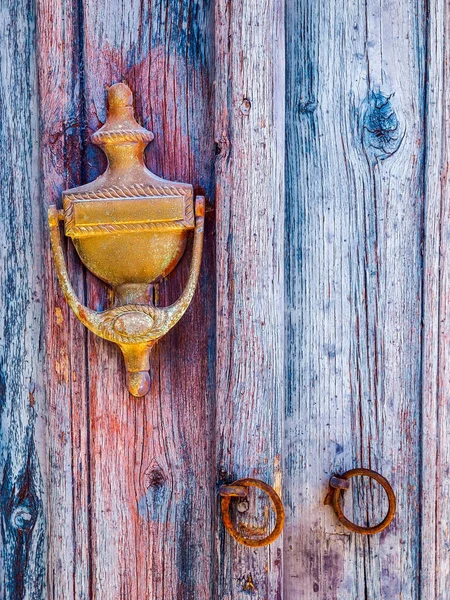 Old Beautiful Wooden Door Santorini Island Cyclades Greece Close Photo — Stock Photo, Image