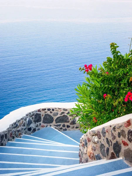 Stone Steps Road Sea Santorini Island View Cyclades Greece — Stock Photo, Image