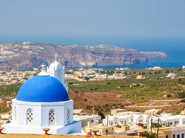 Pyrgos şehir manzarası. Santorini adası manzarası. Cyclades, Yunanistan.