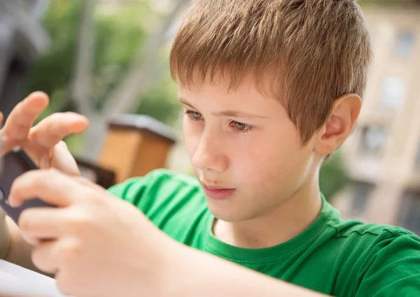 Year Boy Playing Smartphone — Stock Photo, Image