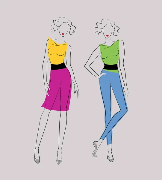 Dos chicas de moda — Vector de stock